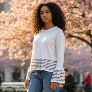 See By Chloe Cotton Bell Sleeve Top Small White Ruffled Boho Coastal Whimsical